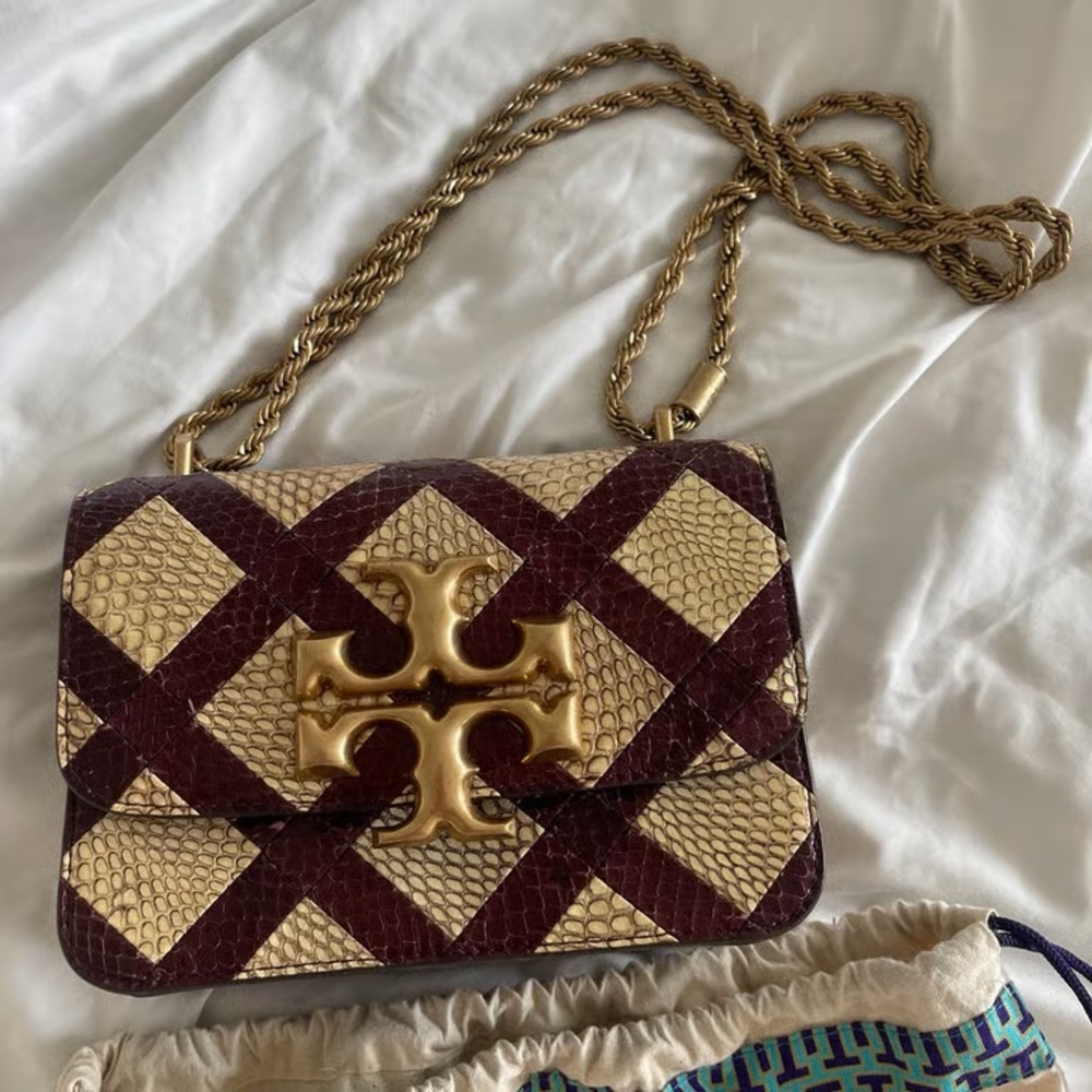 Tory Burch Burgundy and Gold Patterned Crossbody Bag